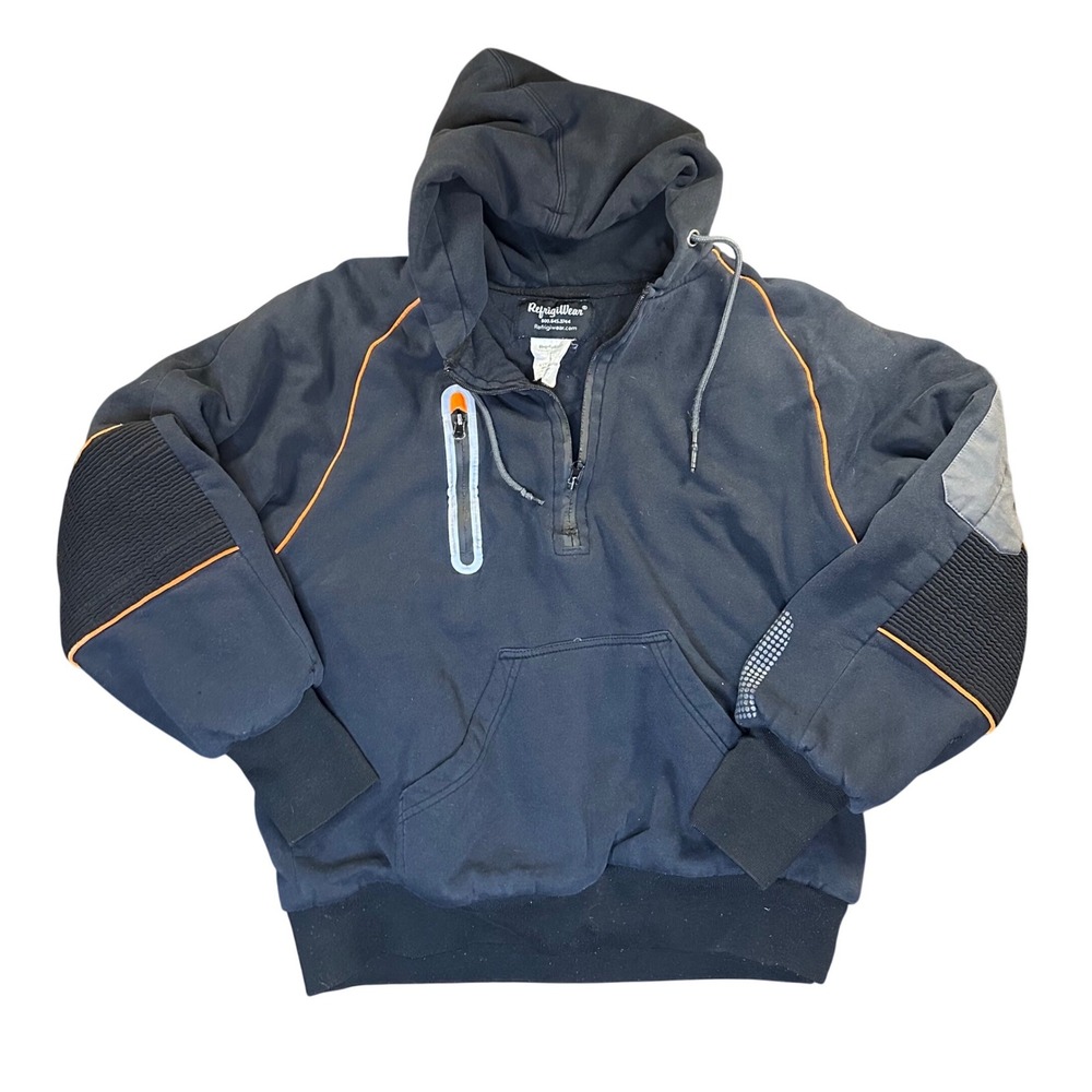 RefrigiWear Quarter-Zip Hoodie 8440R Black Orange Workwear Jacket Mens Medium